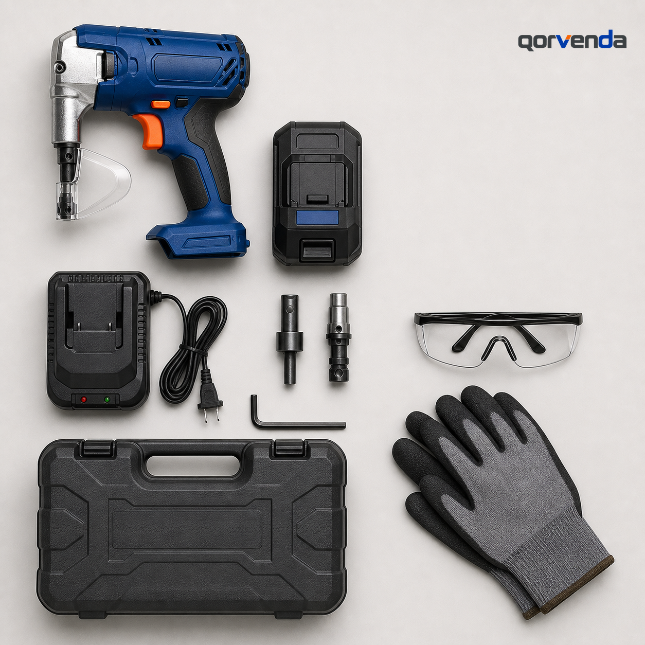 QORVENDA 20V Cordless Sheet Metal Nibbler – Curved & Straight Cutting Tool Kit