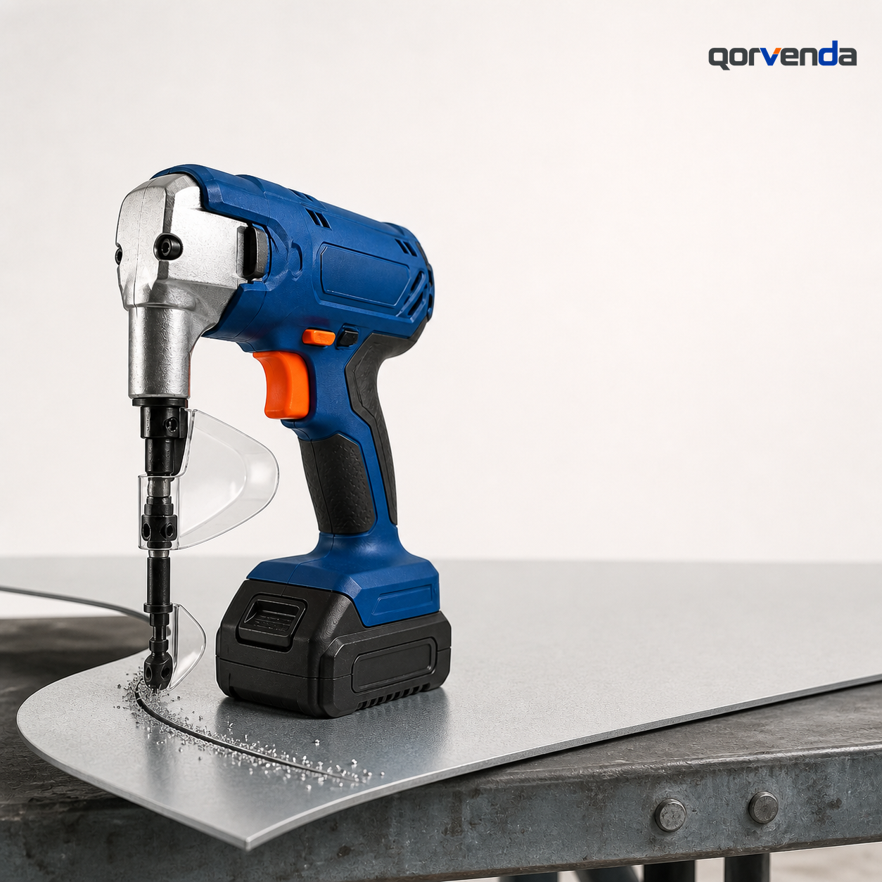 QORVENDA 20V Cordless Sheet Metal Nibbler – Curved & Straight Cutting Tool Kit